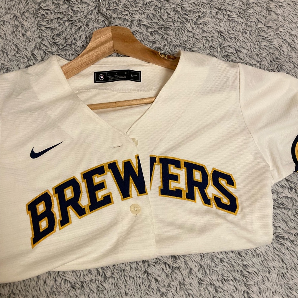 Nike Brewers Cream and Navy Jersey